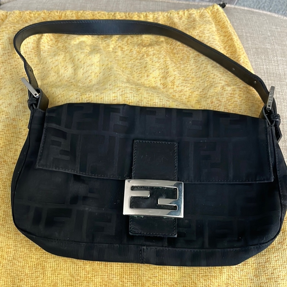 Fendi black zucca canvas baguette- vintage